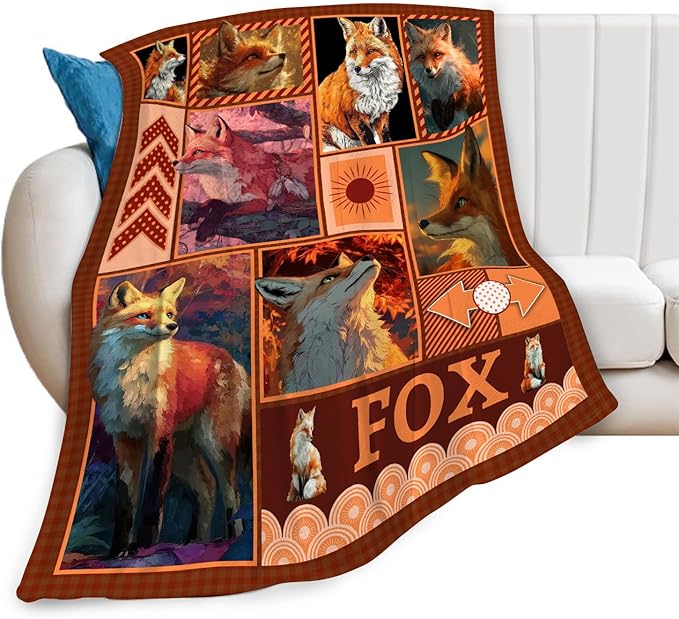 Fox Throw Blanket Orange Fox Stuff Gifts for Kids Girls Boys Adults Women Men Soft Cozy Warm Plush Fluffy Fuzzy Fleece Blanket Decor 50''X60''