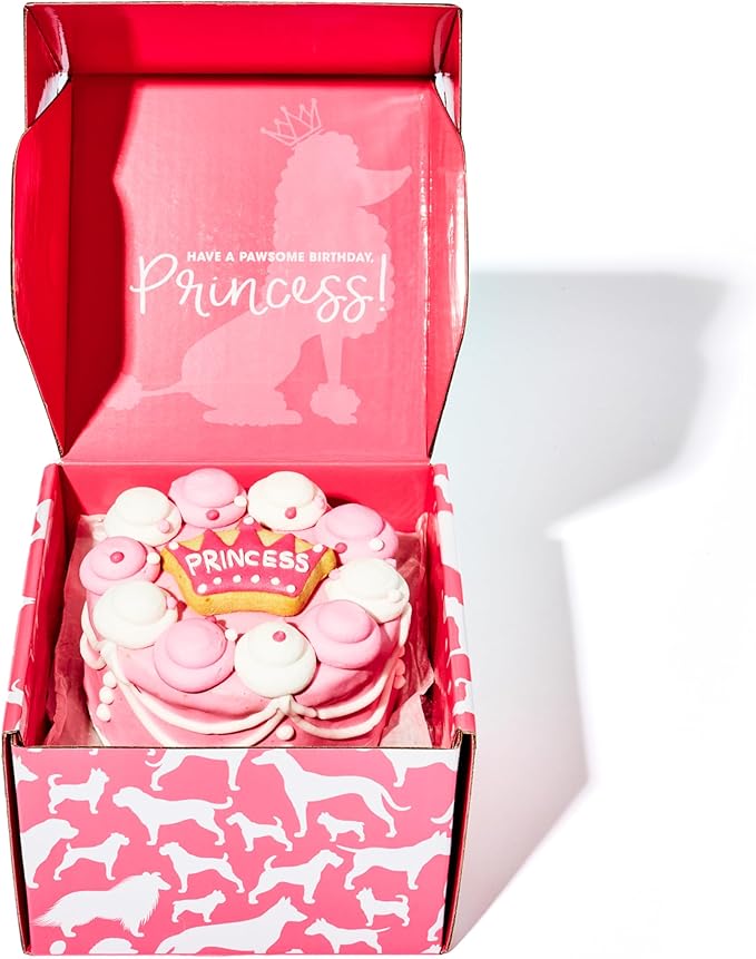 Thoughtfully Pets, Pink Princess Dog Birthday Gourmet Mini Cookie Cake, Peanut Butter Flavored, Hand Decorated Hollow Biscuit Cake for Any Breed