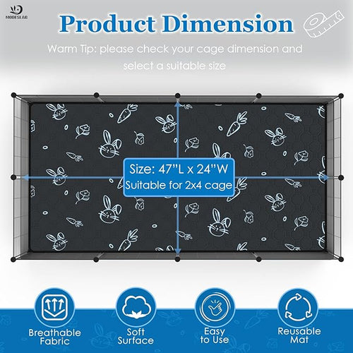 2-Pack Guinea Pig Cage Liner Washable, 24in x 47in Ultra-Absorbent Guinea Pig Bedding for Cage Non-Slip Leak-Proof Pee Pads for Dogs Rabbit Bunny Cat Litter Mat, Navy
