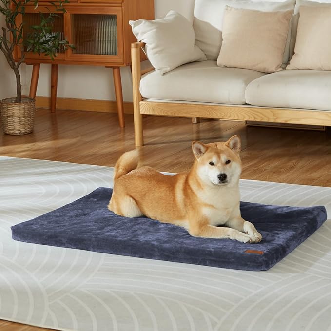 LIORCE Dog Crate Pad - Dog Bed Large Sized Dogs with Removable Washable Cover and Waterproof Lining - Memory Foam Pet Bed for Crate - Reversible Kennel Mat (Cool & Warm), 36-inch, Dark Grey