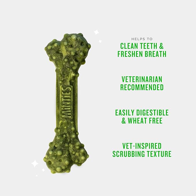 Minties Dental Chews for Dogs, 12 Count, Vet-Recommended Mint-Flavored Treats for Large Dogs Over 50 lbs, Dental Bones Clean Teeth, Fight Bad Breath, and Removes Plaque and Tartar