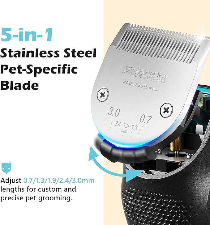 Dog Clippers for Grooming with 5-in-1 Blade, Dog Grooming Kit Cordless Rechargeable Hair Trimmer Detachable Stainless Steel Blade Pet Shaver for Small Puppy Paw Face Head Body