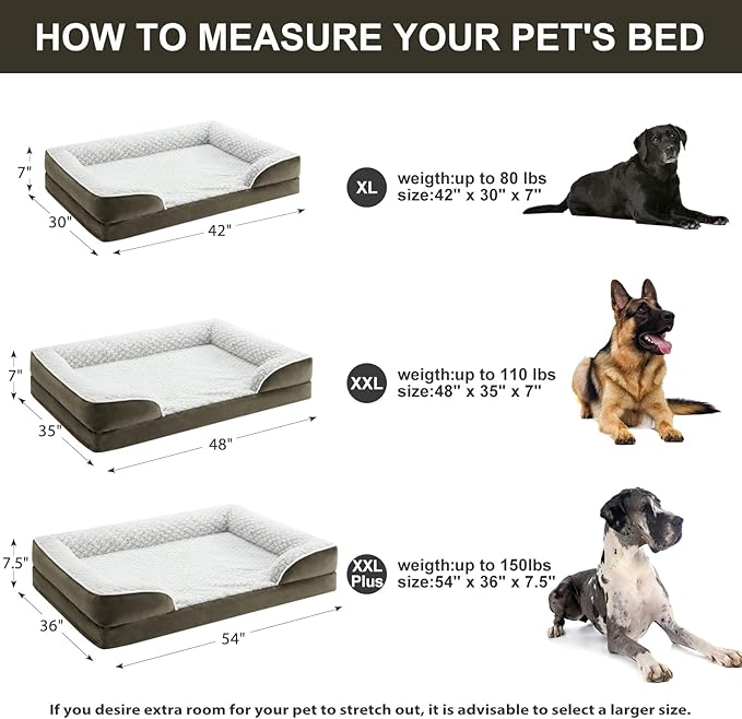 LEXTRO Orthopedic Dog Bed for Extra Large Dogs, Egg Crate Foam Bed for Extra Large Dogs, Equipped with Removable Waterproof Pillow Cover and Anti-Slip Bottom, Pet Bed