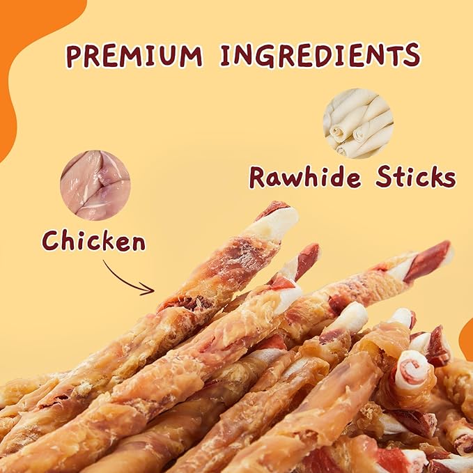 Jungle Calling Dog Treats, 35-Count Natural Chicken Wrapped Rawhide Sticks for Small Medium Dogs, 5-Inch Long Lasting Dog Rawhide Chews for Teeth Cleaning, Grain-Free Training Rewards, 1.10 lb