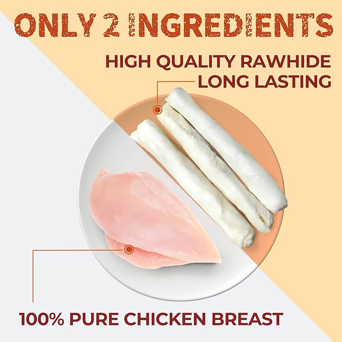 Just Try 13" Large Size Chicken Wrapped Rawhide Dog Chew Sticks - Long Lasting Dog Chews, Dog Treats for Large Dogs, Dog Chews