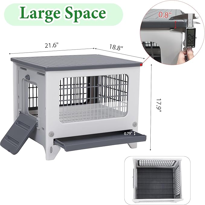 Rabbit Hutch Outdoor Indoor Plastic Waterproof Bunny Cage Enclosure Chew-Proof Rabbit House Guinea Pig Cage Pet House for Small Animals, One Room