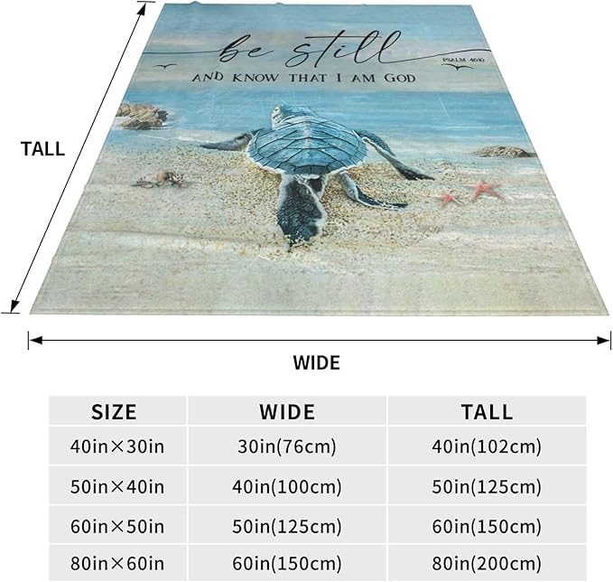 Beach Turtle Sea Turtle Decor Throw Blanket - Christian Gifts for Men, Women & Kids - Warm, Soft Plush Fleece Flannel - 60"X50"