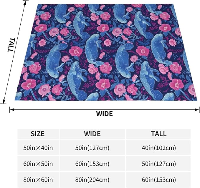 Manatees Blanket Gifts for Women Men Adults Manatee Lovers, Ocean Animal Plush Fleece Throw Blankets, Cozy Soft Warm Bedding Decor for Sofa Living Room Travel 50"x60"