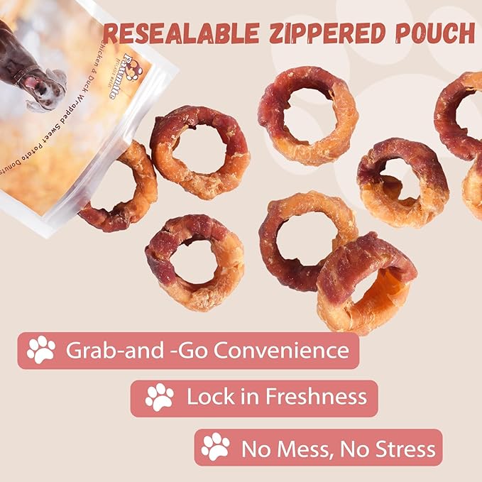 Sweet Potato Donuts Dog Treats Chicken & Duck Wrapped, Healthy Low Fat Dog Jerky Chews, High Protein Training Treats Snacks for Small Medium Large Breed, 10.6 oz