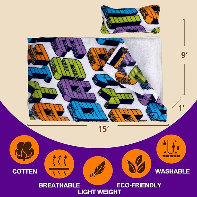 Bearded Dragon Bed with Pillow and Blanket, Small Pet Animal Hide Habitat Shelter, Reptile Accessories, Warm Cotton Nest Sleeping Bag for Leopard Gecko Lizard Guinea Pig Rat Hamster(Toy Letter)
