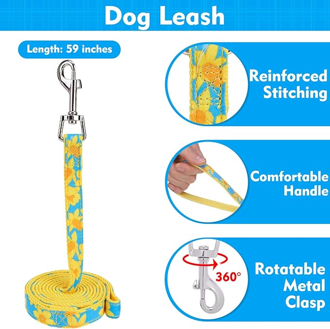 EXPAWLORER Cute Dog Harness Collar Leash Set - Blue Girl Dog Harness Checkered Step-in Design, Adjustable No-Choke Lightweight Mesh Vest for Cats Puppy Small Dogs, Daffodil XS
