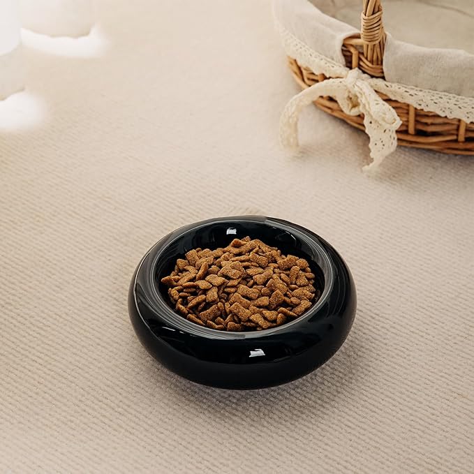 6.1 Inch Cat Bowls, 7 oz Ceramic Cat Food Bowl, Whisker Fatigue Relief Cat Bowl, Anti-Vomiting, Protect Spine, Perfect for Indoor Cats(Black)