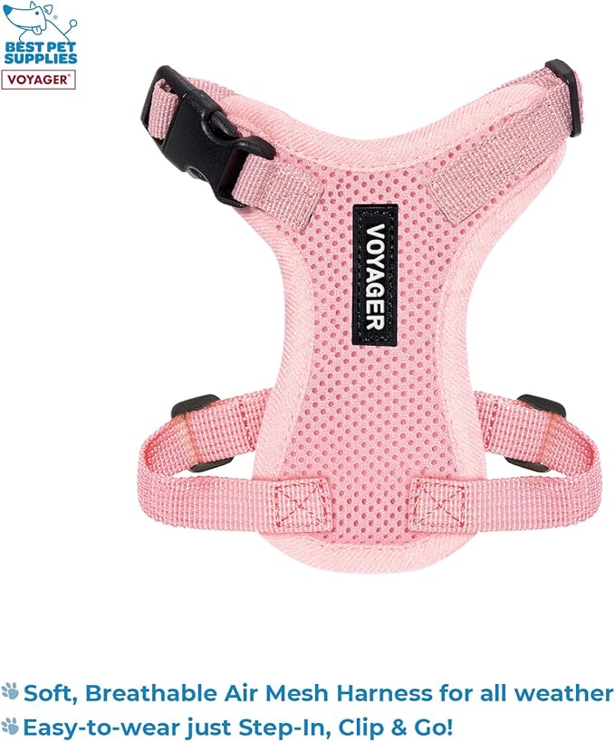 Best Pet Supplies Voyager Step-in Lock Pet Harness w Reflective Pet Leash Combo Set with Neoprene Handle 5ft - Supports Small, Medium and Large Breed Puppies/Cats - Pink, XXS