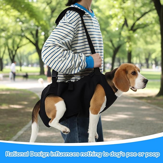 Shinylin Dog Carry Sling Emergency Backpack Pet Legs Support and Rehabilitation Dog Lift Harness Adjustable Lifting Straps Carrier for Senior Dogs Joint Injuries, Arthritis, Hiking, Skiing, Black(L)