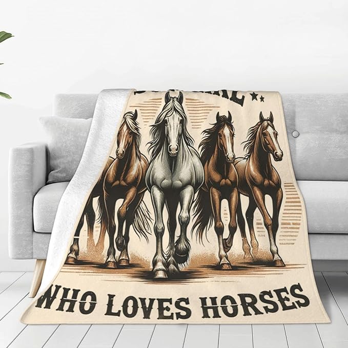 SweetFox Just A Girl Who Loves Horses Blanket, Horse Decor Throw Blanket Gifts for Girls Boys Lovers Super Warm Soft Plush Fleece Flannel Winter Bedding Blankets for Kids Adults Men Women 60"X50"