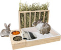 BESNEW 3 in 1 Rabbit Hay Feeder with Litter Box,Wooden Hay Feeder with 2 Bowls & Litter Box for Guinea Pig Chinchilla Bunny Other Small Animals,Large Capacity & Preventing Waste