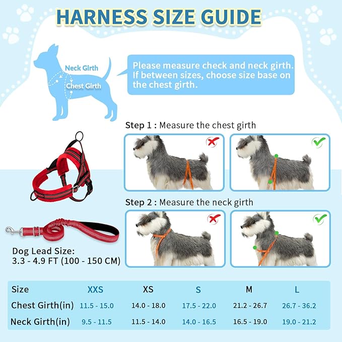 SlowTon No Pull Small Dog Harness and Leash Set, Puppy Soft Vest Harness Neck & Chest Adjustable, Reflective Lightweight Harness & Anti-Twist Pet Lead Combo for Small Medium Dogs (R-Front Clip,S)