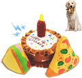 Birthday Dog Toys Crinkle Dog Toy Squeak Cake Toy Aggressive chew Toys for Puppy Sandwiches Pizza Party Dog Toy Interactive Birthday Toy with 3 Pack for Dog Birthday