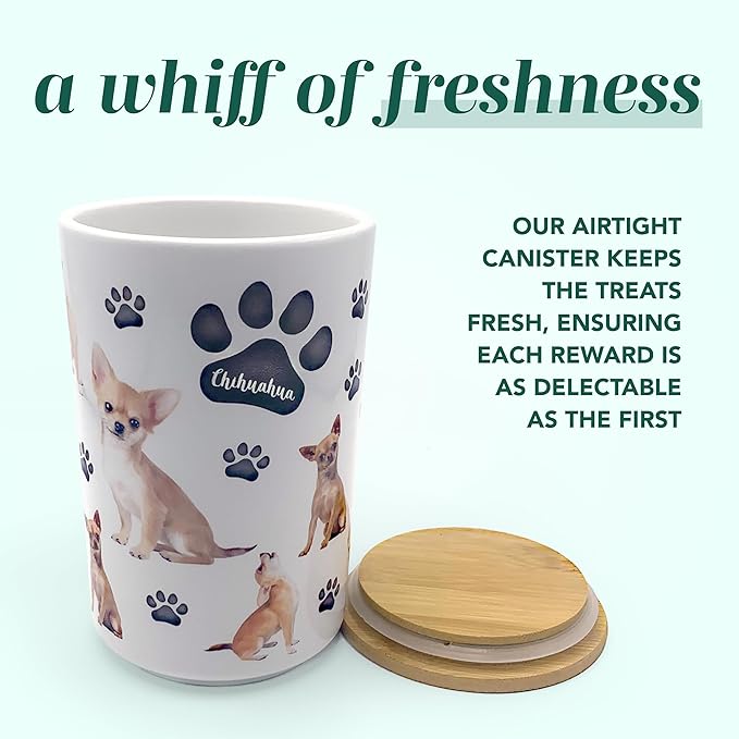Greenline Goods Premium Dog Treat Ceramic Canister Set – Chihuahua Airtight Canister for Fresh Treats, Ceramic Jar & Containers with Lids, Farmhouse Canisters, Ideal Kitchen Canisters for Countertop