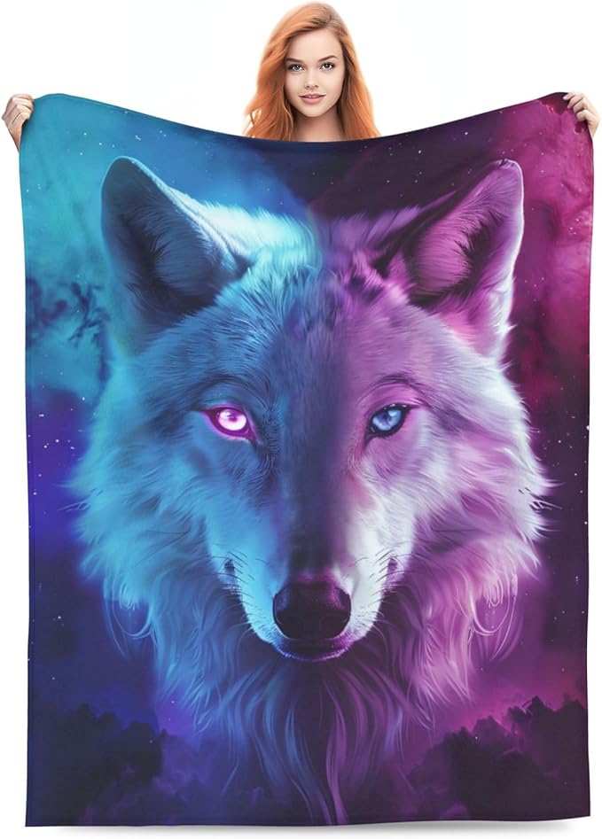 Wolf Blanket, Wolves Decor Throw Blankets, Wolf Gifts for Men Boys Girls Women Lover Adult Cozy Fleece Flannel Bedding Stuff Animal Plush for Couch Sofa Bed 60"X50"