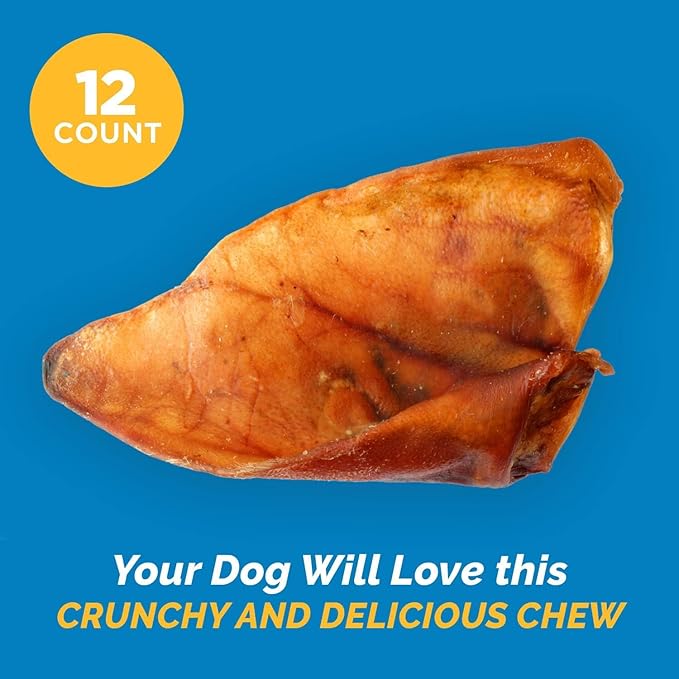 123 Treats Pig Ears for Dogs - (12 Count) 100% Natural, Long Lasting & Highly Digestible Chew Treats, Single Ingredient, Slow Baked, Great for Puppy, Large & Medium Dogs