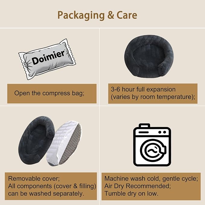 Calming Dog & Cat Beds for Small Medium Dogs Cats, Anti-Anxiety Pet Bed Orthopedic Donut Cushion, Soft Fluffy Faux Fur Warming Cozy Washable, Fits up to 15 lbs Pets (Round, Dark Grey 20")