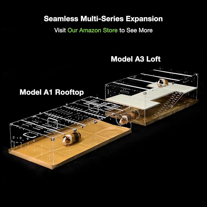 GuineaLoft™ Model-A3 Acrylic 2-Tier Cage (48"x24"x16") - Luxury Loft Habitat with 2nd Floor & Ramps - Clear Escape-Proof Enclosure for Guinea Pigs - Includes Ventilated Cover & Disposable Bottoms