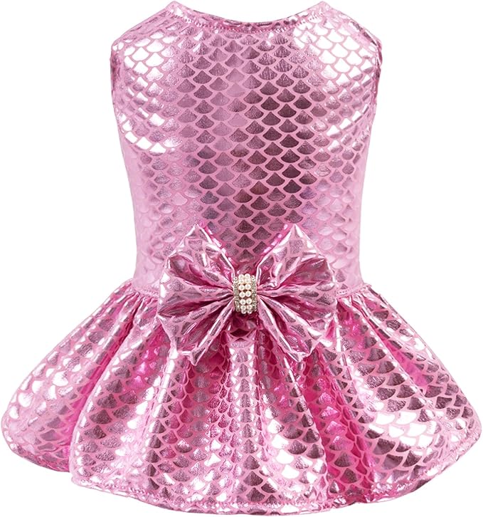 CuteBone Dog Dress Mermaid Girl Puppy Bling Skirt Cat Outfit Small Dogs Costume Pet Clothes for Holiday Beach DD11M