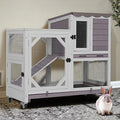 GUTINNEEN 2-Story Rabbit Hutch Indoor Bunny Cage Outdoor Guinea Pig House Wooden Small Animal Cage with Chew-Proof Ramp, Leak-Proof Tray, Lockable Wheels for 2-4 Rabbits, Guinea Pigs (Grey)