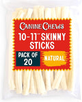 Canine Chews 10-11" Retriever Stick Rolls Rawhide for Dogs Skinny Sticks for Small Aggressive Chewing Dogs (20 Pack)
