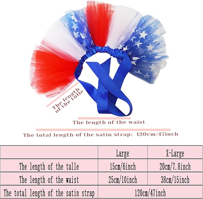 Dog Tutu Dress for Small Dogs Cats, Pets Costume Party Puppy Skirt Halloween Accessories (Red Blue White, X-Large)