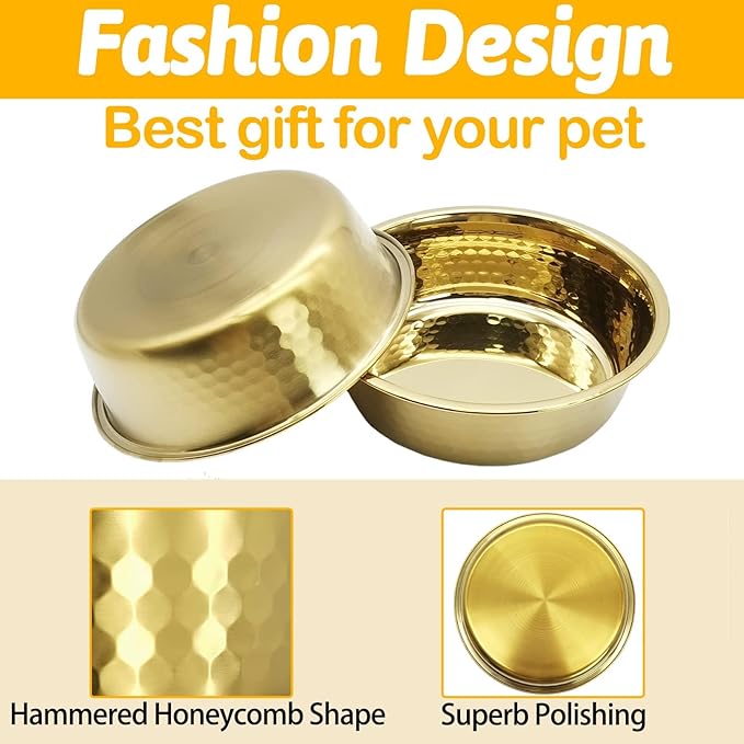 kathson 3pcs Premium Stainless Steel Dog Bowls, Hammered Thickened Metal Dog Bowl Feeding or Water Bowls for Small/Meidum/Large Sized Dogs&Cats Stackable Metal Cat Bowl Dishwasher Safe 5.5 Dia.
