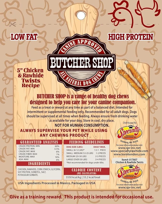 Butcher Shop 5” Chicken & Rawhide Twists Dog Treats (2 Pack - 8 oz per Pack)