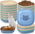 Tioncy 24 Pcs Fatigue Relief Cat Bowl 5.7 Inch Shallow Cat Food Dish Wide and Small Pet Wet Feeding Bowl for Kitten Short Legged Kitten Ferrets Feral Small Animals (Blue, Green, Pink, Beige,Cute)