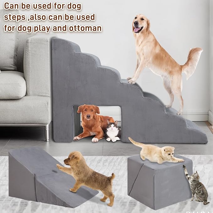 7-Step Dog Stairs for High Bed 30-36" H, Dog Steps for High Bed Couch, Pet Steps for Small, Older Pets, Non-Slip Balanced Pet Ramp Indoor, Grey