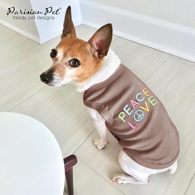 Parisian Pet Dog Shirt - 100% Cotton Peace Love Shirts for Medium Dogs - Sleeveless Pet Clothes - Lightweight Dog T Shirts - Breathable Puppy Clothes - Stretchy Unisex Dogs Apparel