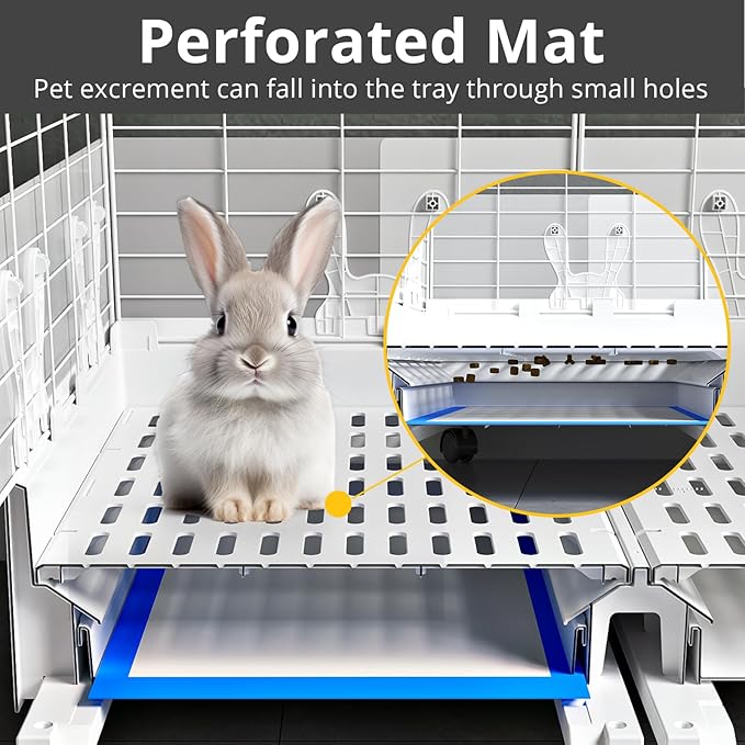Oneluck Deluxe Rolling Bunny Hutch with Urine Guard,Small Rabbit Cage with Pull Out Tray,Clear Panel for Recording,Easy to Clean