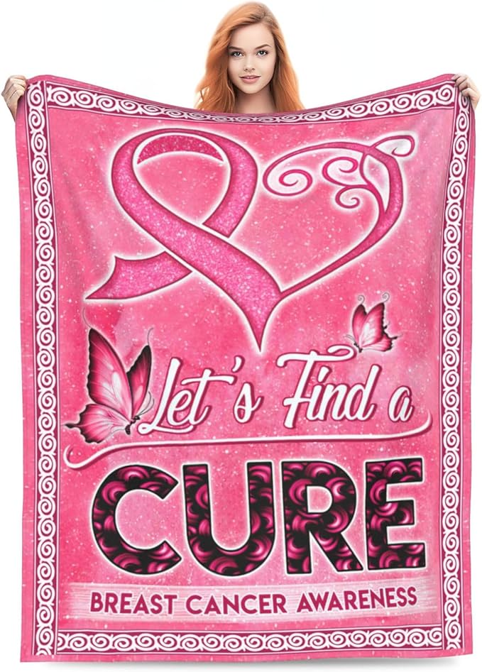 Breast Cancer Awareness Blanket Survivor Gifts Throw Blankets Cozy Fleece Flannel Blanket Soft Warm Plush Lightweight Bedding Accessories Gift for Women for Couch Sofa Bed 60"X80"
