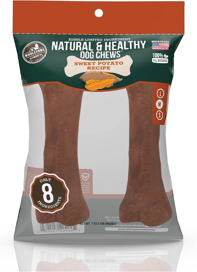 Wholesome Pride Natural & Healthy Sweet Potato Highly Digestible Dog Chews, USA Made, Medium - 2 Pack