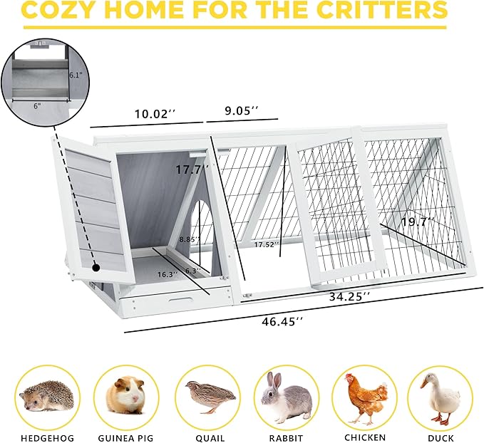 Small Chicken Coop, Wooden Chicken Coop for 2 Chickens Outdoor A-Frame Quail Coop Bunny Hutch with 3 Doors,Pull-Out-Tray&Ventilating Wire Fence for Small Animals(Grey)