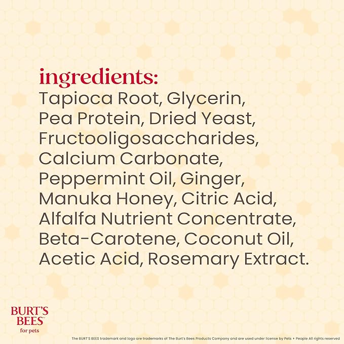 BURT'S BEES FOR PETS Dental Treats for Dogs with Manuka Honey & Ginger, Holistic, Plant-Based Oral Care, 98% Natural Origin Formulas, Peppermint Flavor, Dog Treats Small Dogs, Sz Sm 10ct, 7.4 oz