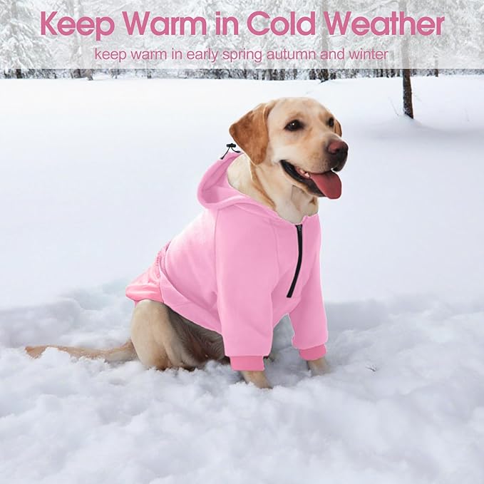 Nanaki Large Dog Hoodie with Pocket-Long Sleeves Fleece Sweater Adjustable Half-Zipperd Collar-Comfort Stretchy Dog Sweatshirt Hooded for Beagle, Warm Pullover Jacket Fall Winter Coat Pink, L