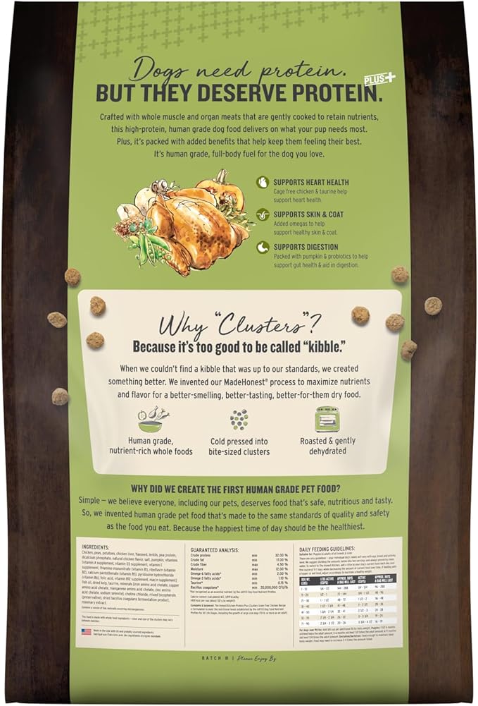 The Honest Kitchen Human Grade Dog Food, Protein Plus+ Clusters Grain Free Chicken Dry Dog Food, 18 lb Bag