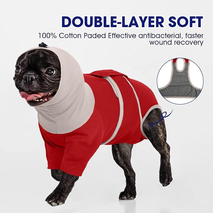 FUAMEY Surgery Suit for Dogs Male Female, Dog Cone Alternative Anti Licking Body Suit Post Surgery, Surgical Clothes for Dogs Male Neuter, After Spayed Puppy Recovery, Chihuahua (Red, XS)