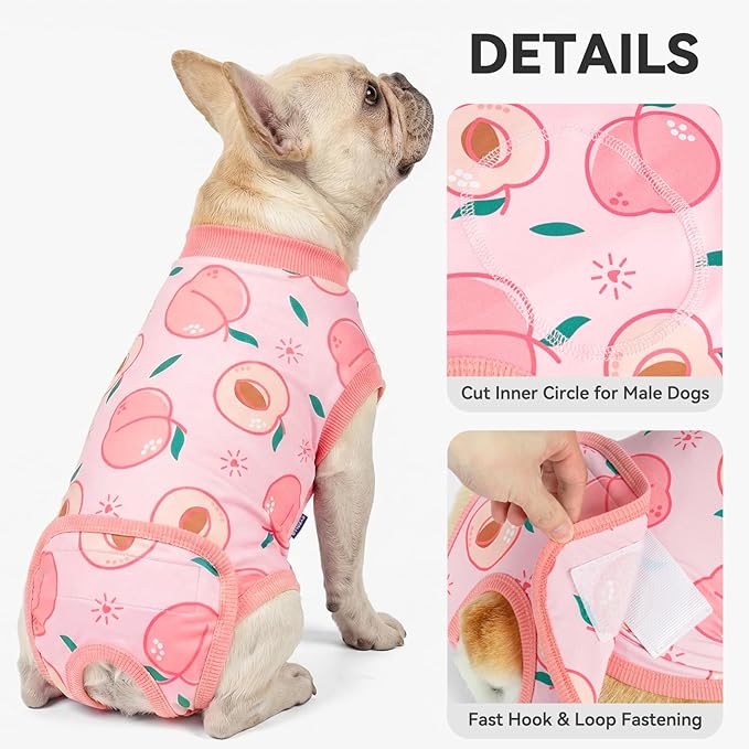 cyeollo Dog Surgery Recovery Suit, Soft Dog Onesie, E-Collar & Cone Alternative, Spay Neuter Suit for Male Female Dogs, Anti-Licking Wound Surgical Clothes, Body Suit for Small Medium Dogs, Peach L