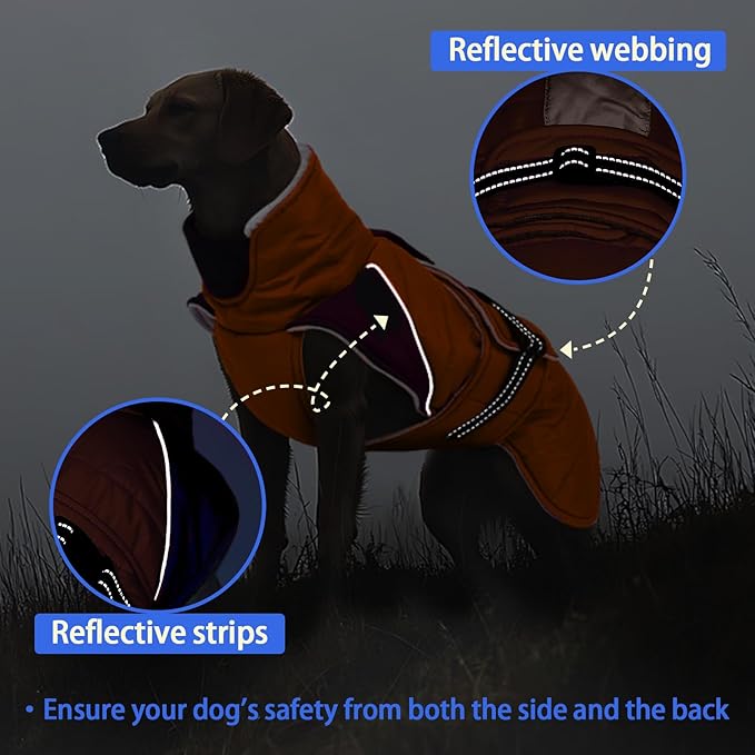 MIGOHI Dog Winter Coat - Reflective Medium Dog Snow Jacket with Thick Turtleneck,Windproof Pet Fleece Vest, Cold Weather Coat for Medium Dogs, Snowproof for Hiking,Camping,L,Orange
