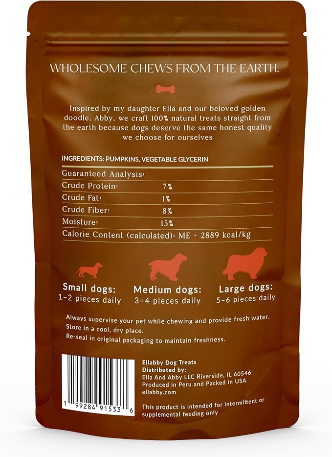 Ellabby Pumpkin Dog Treats – 100% Natural Dehydrated Pumpkin Chews for Dogs, Grain-Free, Low Calorie, High Fiber, Digestive Support, Crunching Slices (12 oz)