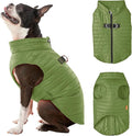 Gooby Puffer Vest - Green, Large - Ultra Thin Zip Up Windbreaker with Dual D Ring Leash - Water Resistant Dog Sweater Coat for Small Dogs