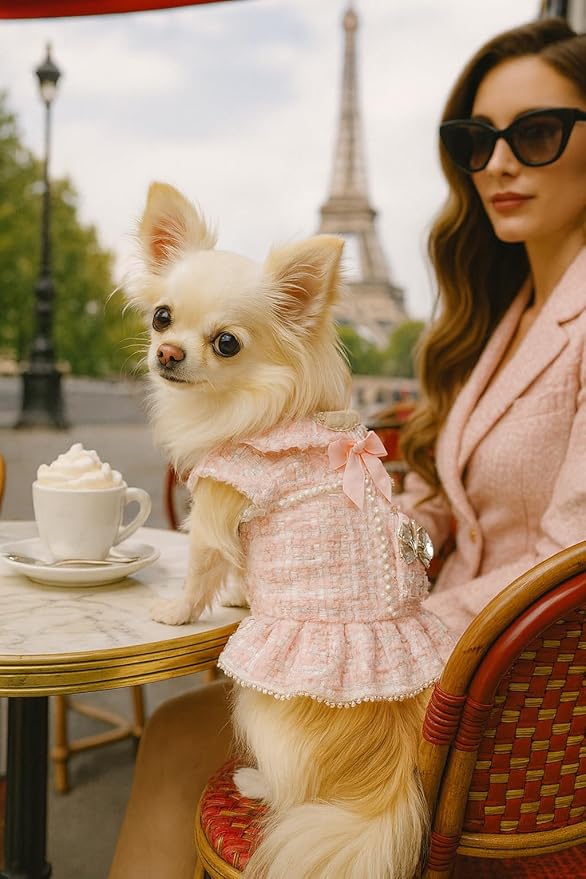 Designer Dog Dress for Small Dogs Puppy Teacup | Cute Stylish Pet Outfit – Luxury Puppy Clothes for French Bulldog, Chihuahua, Dachshund, Maltese, Yorkie, Cats – Fashion Apparel