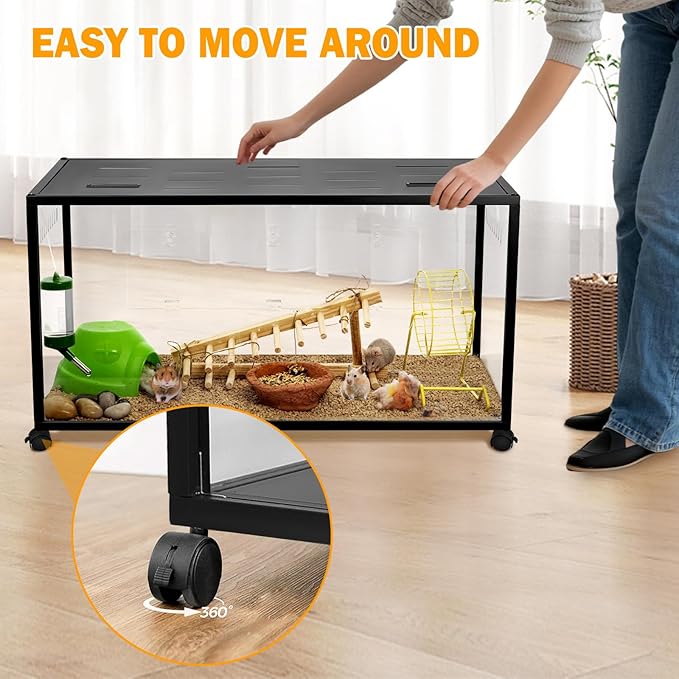 Hamster Cage, 360° Viewing Small Animal Cage, Chew‑Resistant Metal Cage, Stackable Large Cage with Top Access, for Dwarf & Syrian Hamster, Gerbil, Mouse (39 * 19 * 19IN)